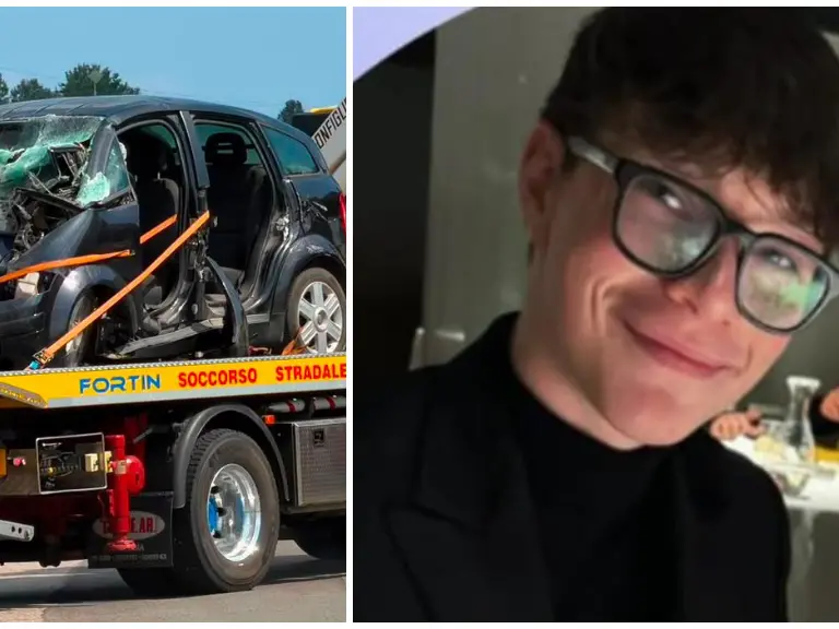 L'auto coinvolta nell'incidente e la vittima Carlo Boscolo (foto Pòrcile)