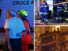 A sinistra un anziano soccorso, a destra in alto i pompieri sul posto, in basso le fiamme nell’appartamento (fotoservizio Andrea Lasorte)