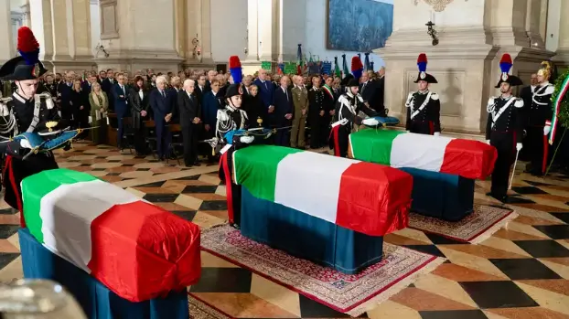 I funerali di Stato a Padova dei tre carabinieri morti nella strage
