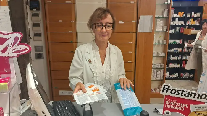 La vendita delle mascherine in farmacia a Tolmezzo (foto Di Bernardo/Petrussi)