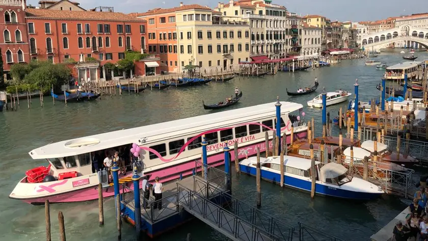 Il vaporetto rosa utilizzato a Venezia per gli screening al seno