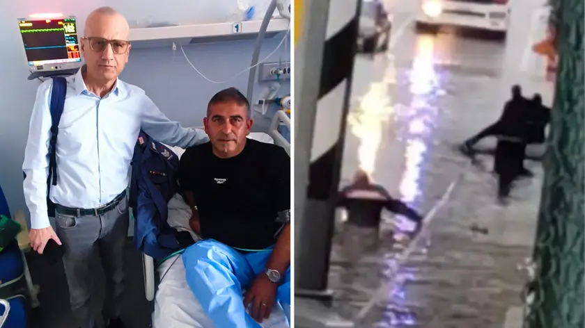 A sinistra il sindaco di Latisana assieme a De Riccardis in ospedale, a destra il soccorso nel sottopasso