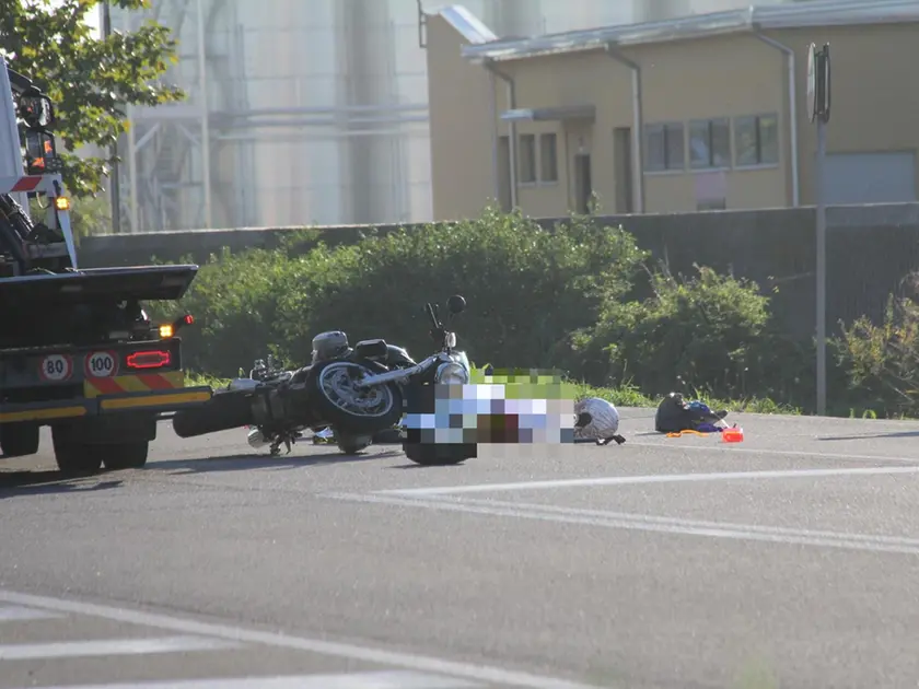 La moto coinvolta nell'incidente (foto Bortoluzzi)