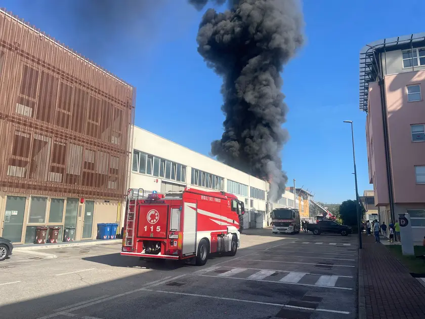L'incendio in zona industriale a Silea