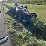 L'auto ribaltata dopo il tamponamento