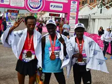 Il podio della maratona maschile (foto Matteo Tagliapietra/Interpress)