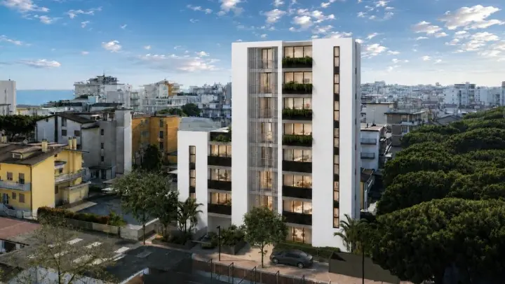 Il rendering del progetto con il palazzo da otto piani
