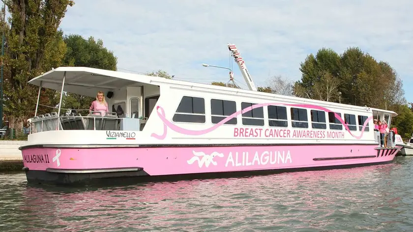 Foto Agenzia Candussi/ Scattolin/ Mestre - San Giuliano/Vaporetto rosa prevenzione tumori seno/ Nella foto il vaporetto visto dalla laguna