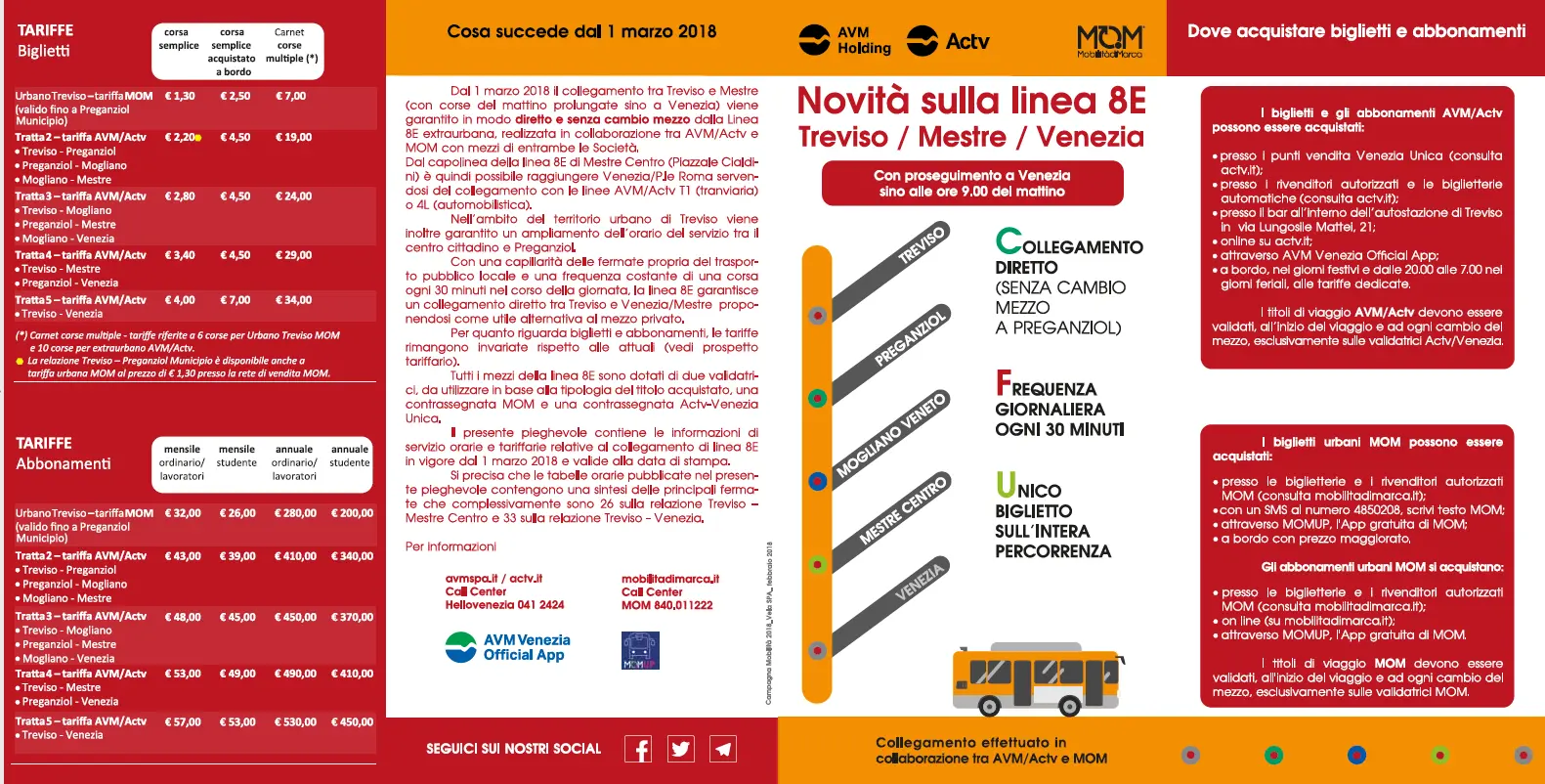 Il pieghevole con le istruzioni sul nuovo collegamento in bus tra Venezia/Mestre e Treviso