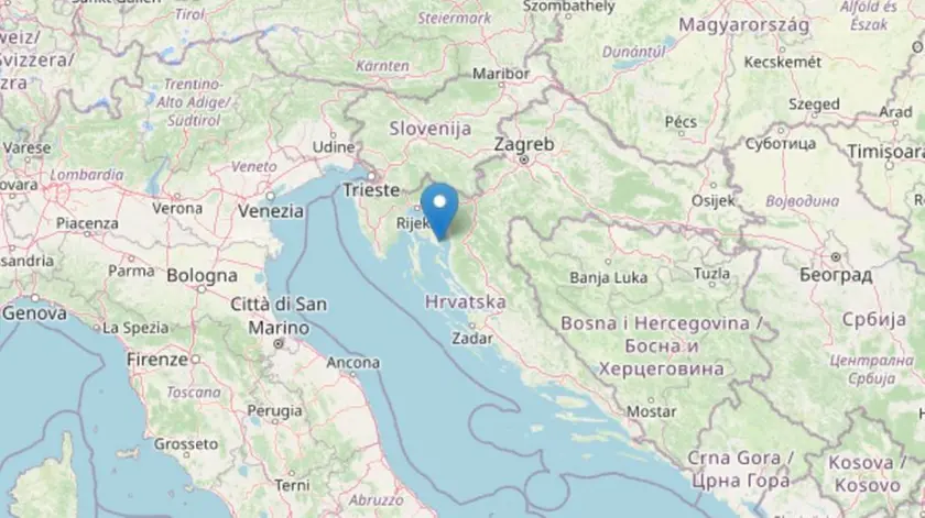 L'epicentro del sisma, nella zona di Fiume, in Croazia