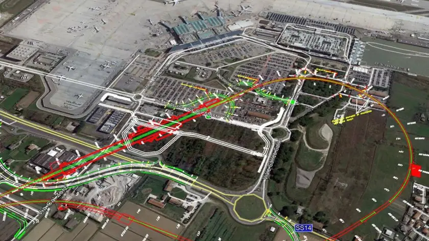 Il cappio ferroviario, parte finale della bretella, e il suo sviluppo dentro l’aeroporto RENDERING DA PROGETTO RFI