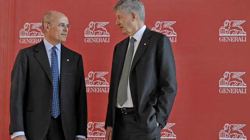 30/04/2014 Trieste, assemblea degli azionisti delle Generali, nella foto Gabriele Galatri Di Genola e Mario Greco