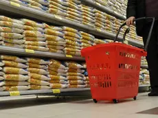 Una persona con un piccolo carrello della spesa in una supermercato di Pistoia, in una immagine di archivio. Sono 8 milioni 272 mila le persone povere in Italia, il 13,8% dell'intera popolazione. E' quanto fa sapere l'Istat, aggiungendo che nel 2010 le famiglie in condizione di poverta' relativa sono 2 milioni e 734 mila, l'11% delle famiglie residenti. L'Istituto spiega che si tratta di quelle famiglie che sono cadute al di sotto della linea di poverta' relativa, che per un nucleo di due componenti e' pari ad una spesa mensile di 992,46 euro..ANSALUCA CASTELLANI