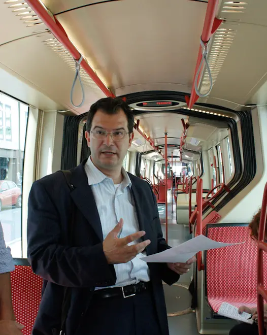 agenzia candussi. Conferenza stampa nel tram da Mestre Piazzale Cialdini a Venezia Piazzale Roma, con l'assessore Renato Boraso.