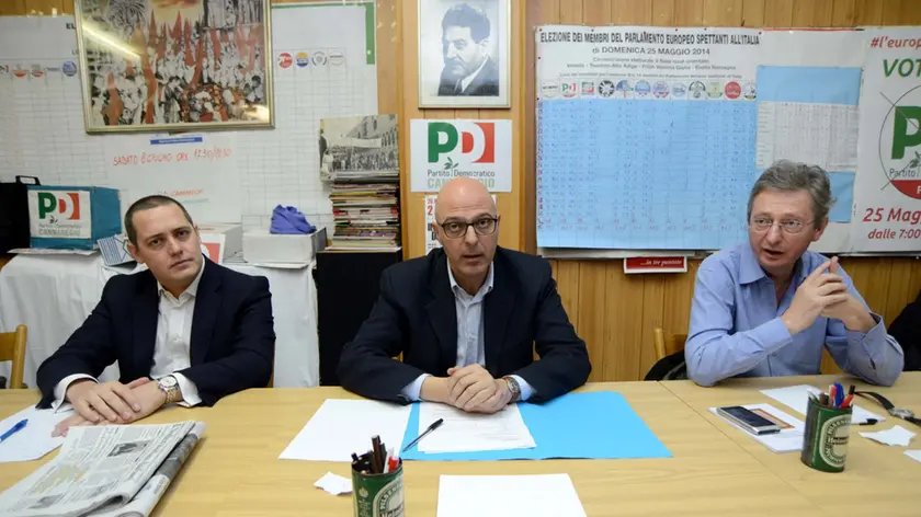 I candidati alle primarie del Pd: da sinistra, Jacopo Molina, Nicola Pellicani e Felice Casson