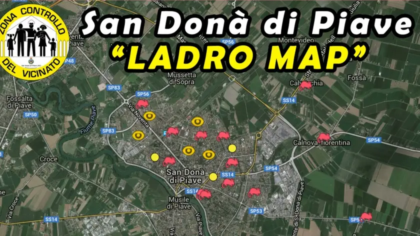 La mappa preparata per la segnalazione dei furti in casa