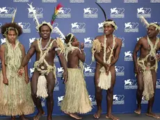 08/09/2015 Venezia, 72 Mostra Internazionale d' Arte Cinematografica. Photocall del film Tanna. Nella foto la tribu' Yakel dell'Isola di Tanna, gli attori in abiti tradizionali