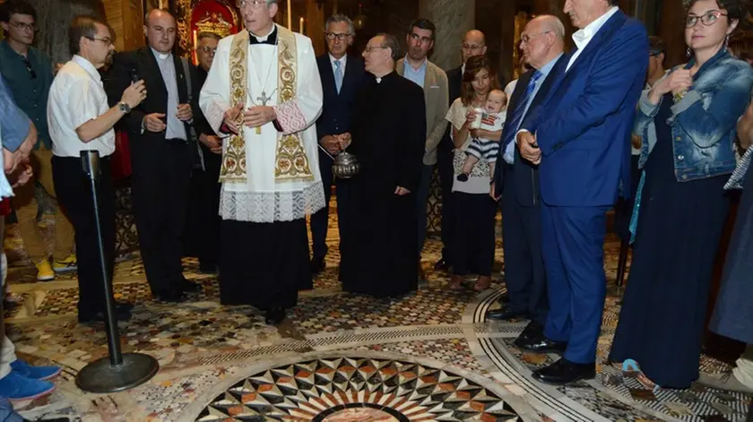 Interpress/M.Tagliapietra Venezia 27.06.2015.- Presentazione restauro Rosone Madonna Nicopeia. Basilica di San Marco. Patriarca Francesco Moraglia, Sindaco Luigi Brugnaro con moglie e figlio.