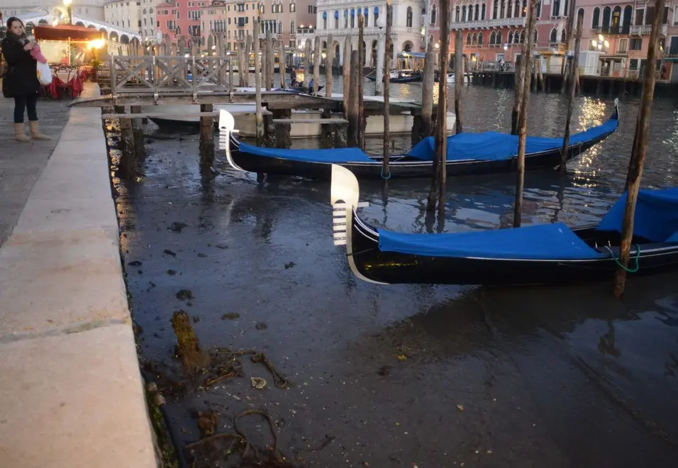 Interpress/M.Tagliapietra Venezia 04.01.2015.- Bassa Marea Canal Grande Rialto.