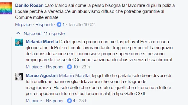 Il contestato commento del comandante Agostini apparso sul suo profilo Fb