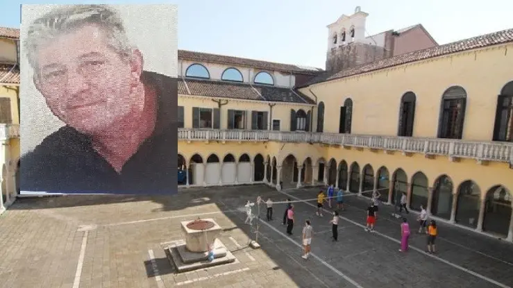 Il chiostro del Liceo Foscarini, dov'è avvenuta la tragedia e Roberto Lanza