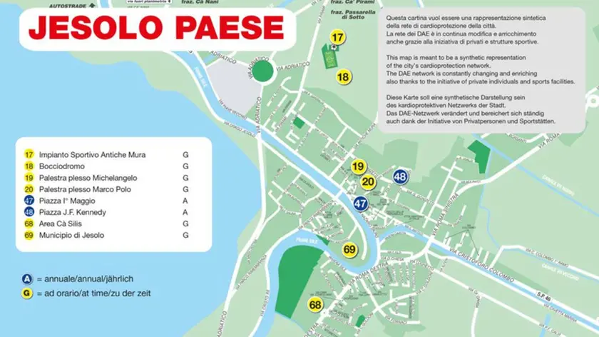 Una schermata della mappa interattiva dei dispositivi Dae, questa a Jesolo Paese
