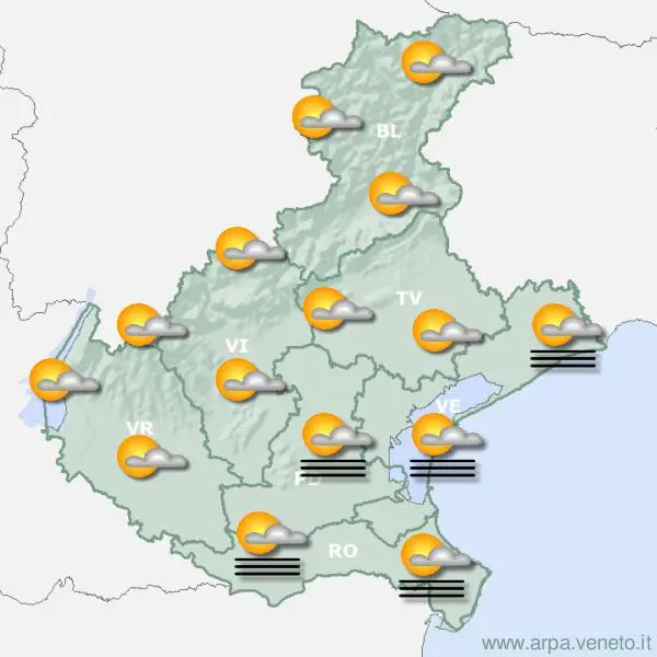 Le previsioni per i prossimi giorni dell'Arpav