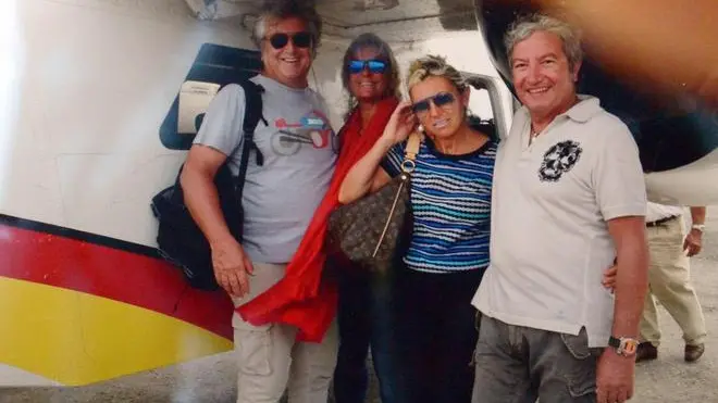 Da sinistra: Vittorio Missoni, la compagna Maurizia Castiglioni, Elda Scalvenzi e il marito Guido Foresti. Erano sull'aereo partito da Los Roques in Venezuela il 4 gennaio del quale si sono perse le tracce, 7 gennaio 2013. Ansa / Filippo Venezia