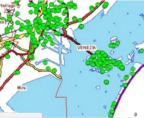 La mappa dell'Arpav con tutti gli impianti di telefonia