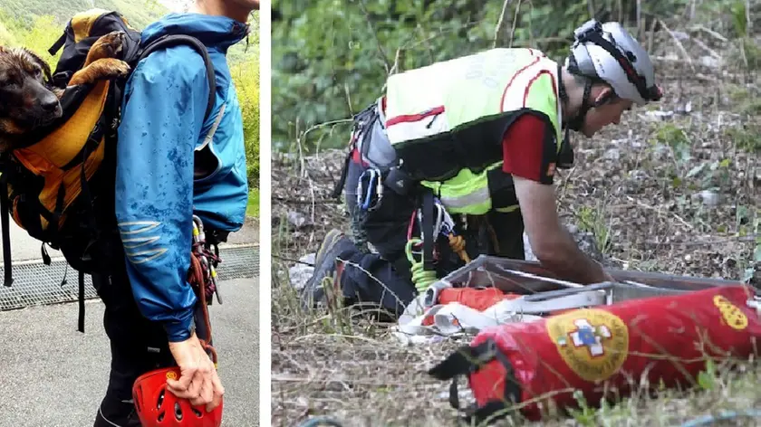 A destra la prima immagine di Pimpa appena salvata dai volontari del Soccorso alpino