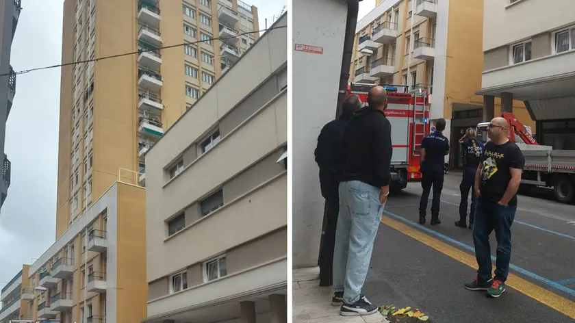 Il grattacielo di via Risorgimento e la strada chiusa per le indagini