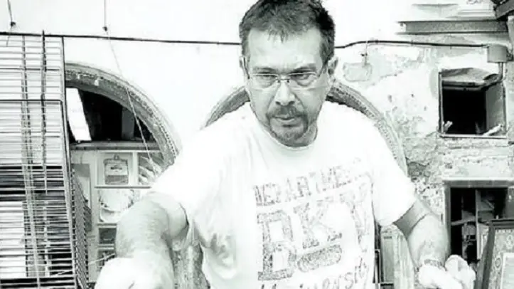 Giacomo Fallani nella sua serigrafia