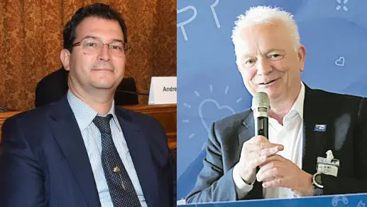 L'assessore alla Mobilità del Comune di Venezia, Renato Boraso, e l'amministratore delegato della compagnia aerea low-cost Ryanair, Eddie Wilson