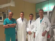 Il team di specialisti dell'Angelo: da sinistra gli anestesisti Lazzari e Farnia, il chirurgo Breda e il cardiologo Caprioglio