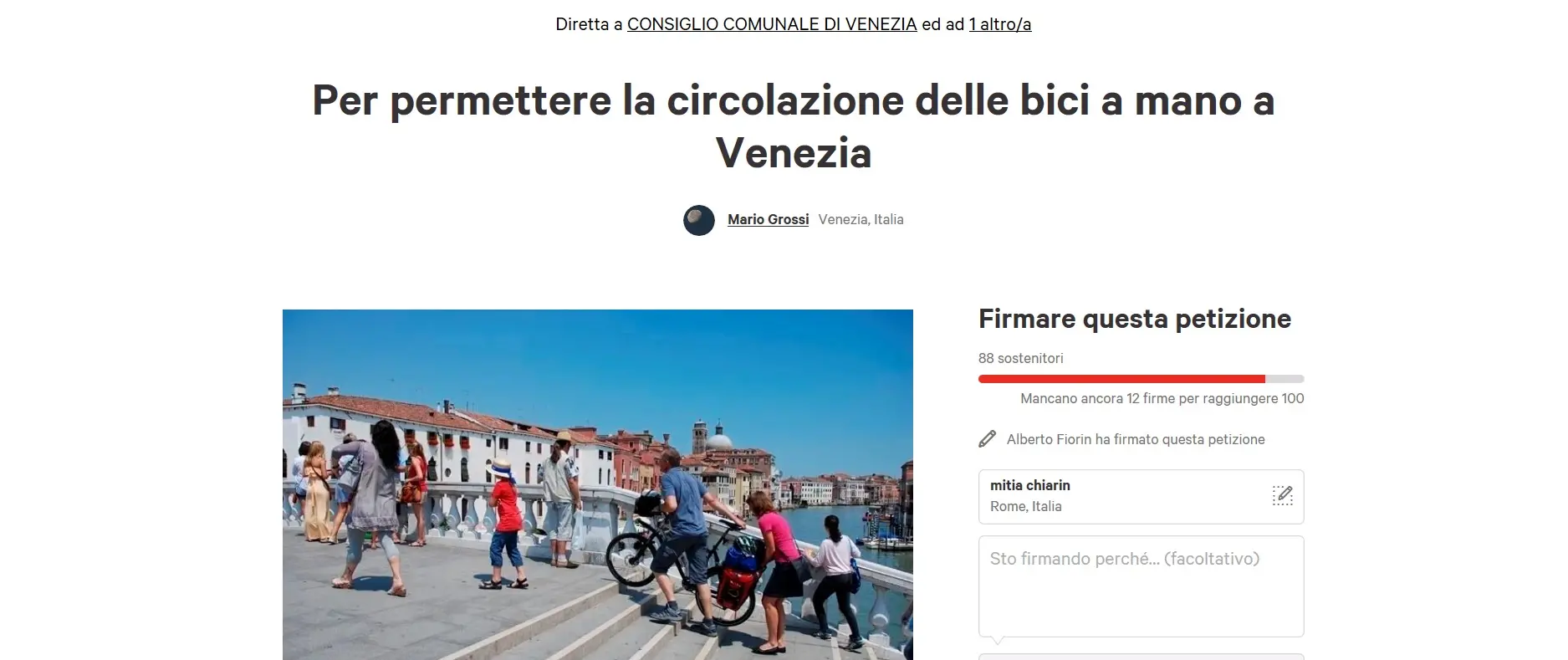 La petizione su Change.org