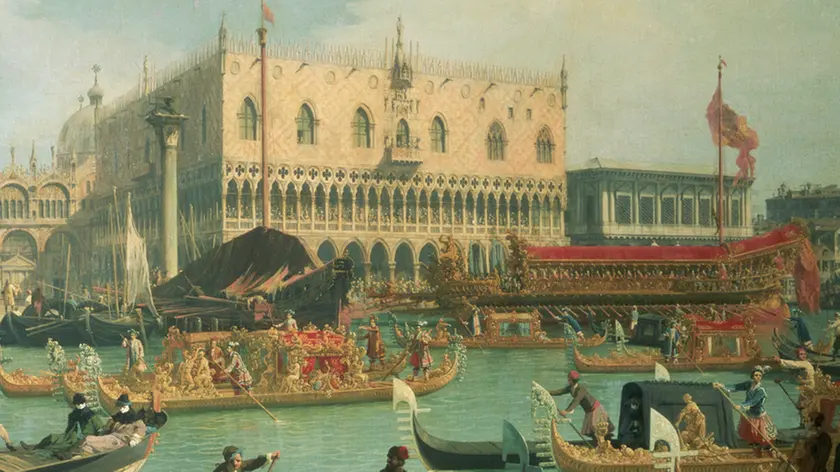 ca. 1750 --- Venice: The Return of the Bucintoro to the Molo on Ascension Day by Canaletto --- Image by © Alexander Burkatovski/CORBIS