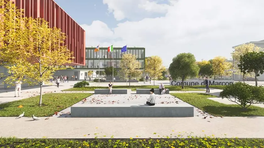 Il rendering della nuova piazza di Marcon