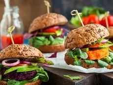 Veggie beet and carrot burgers with avocado