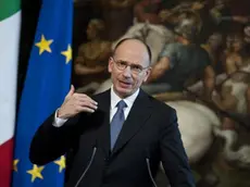 Il presidente del Consiglio Enrico Letta durante l'incontro con il primo ministro libico Ali Zeidan, il 4 luglio 2013 a palazzo Chigi a Roma. ANSA/ GUIDO MONTANI