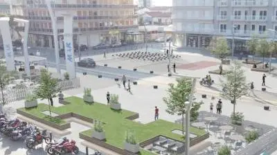 Un rendering di una piazza Mazzini “green”