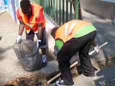 SEGATO - AG.ZANGIROLAMI - 21/07/2015 - ESTE - EXTRACOMUNITARI AL LAVORO PER LE VIE DI ESTE.NELLA FOTO: GLI EXTRACOMUNITARI MENTRE RIPULISCONO LE VIE DI ESTE.PH ZANGIROLAMI