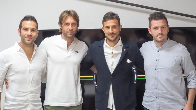 Fotoagenzia Candussi / Vatrella / Viale Ancona , Mestre / Presentazione Dionisi nuovo alenatore Venezia Calcio, nella foto da snistra Spighi, Cozzi, Dionisi e Sigolo