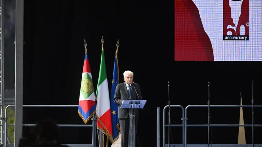 Il presidente della Repubblica, Sergio Mattarella, durante il suo intervento alla diga del Vajont