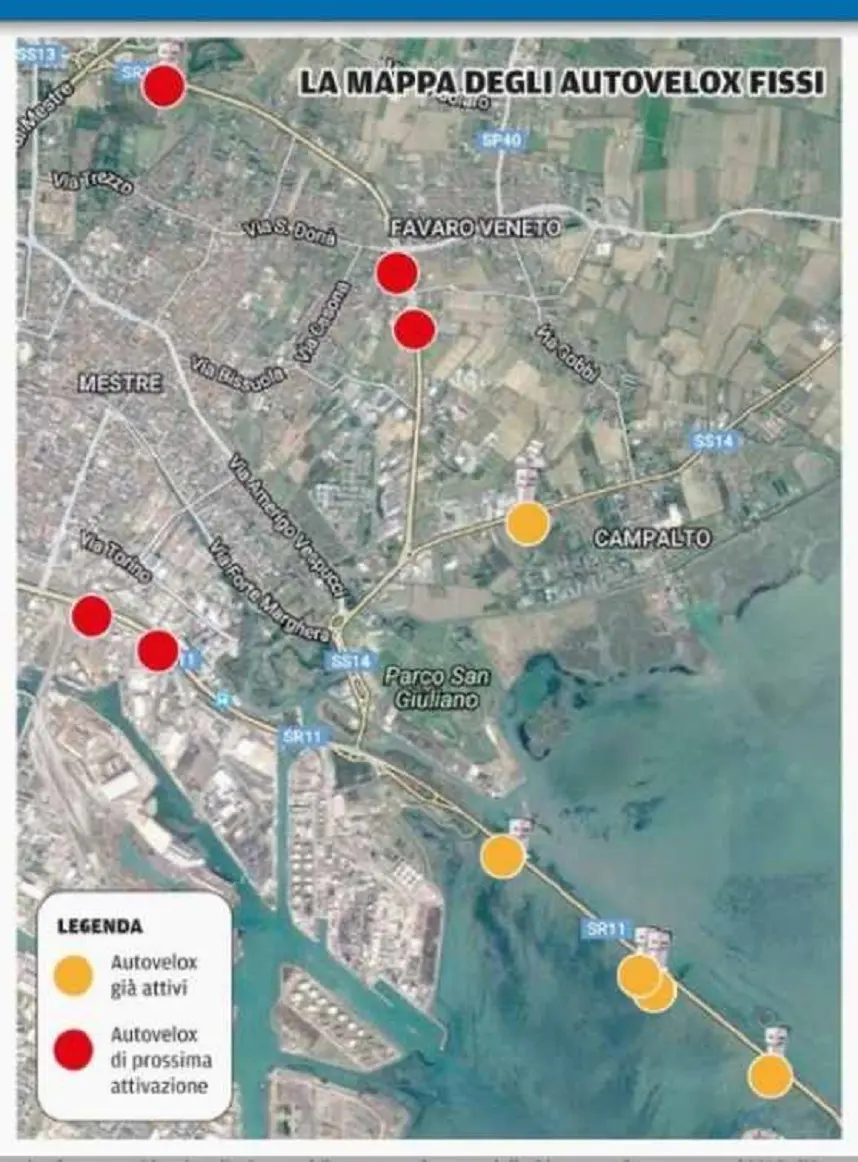 La mappa degli autovelox fissi