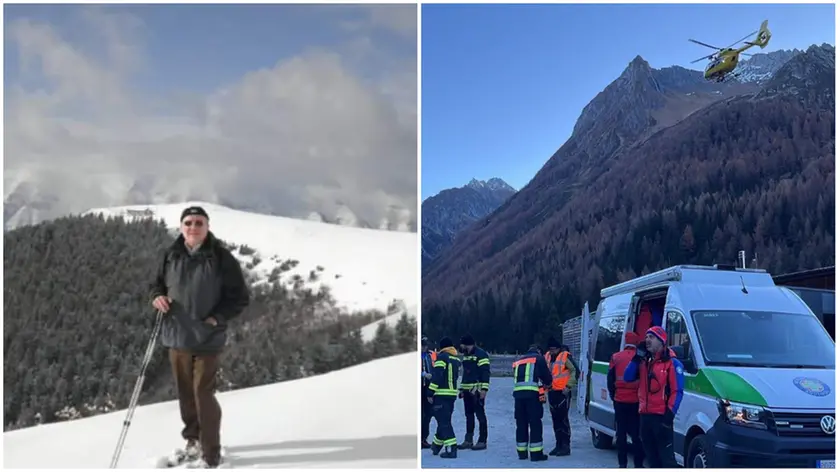 Romano Gion e a fianco il campo base per le ricerche