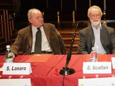 COLTRO - EUGENIO SCALFARI AL BO. DA SX: SILVIO LANARO, EUGENIO SCALFARI, VINCENZO MILANESI COLTRO - EUGENIO SCALFARI AL BO