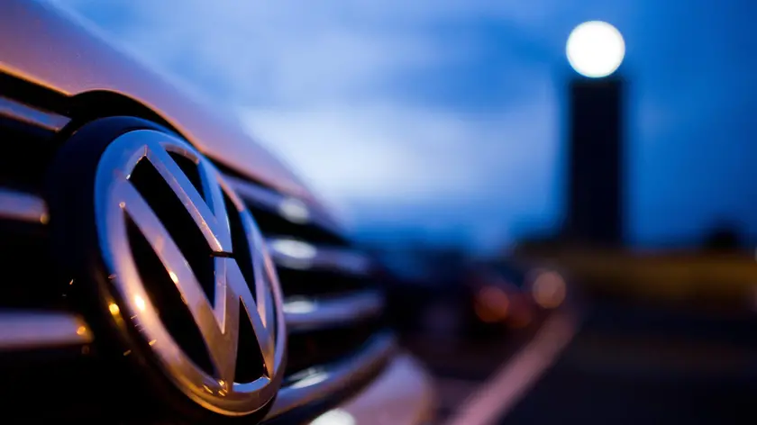 A Volkswagen logo on a vehicle in a staff parking lot at the VW plant in Wolfsburg, Germany, 22 September 2015. ANSA/JULIAN STRATENSCHULTE