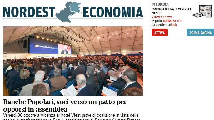 L'home page del sito Nordest Economia