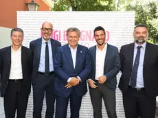 Interpress\M.Tagliapietra Venezia 25.07.2020.- Presentazione coalizione Luigi Brugnaro. Da sx Roberto Panciera, Michele Zuin, Luigi Brugnaro, Andrea Tomaello, Luca De Carlo.