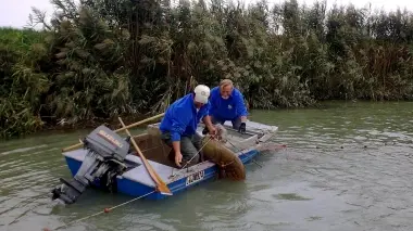 La pesca di un siluro sul Sile e a destra la testa di uno di 70 chili